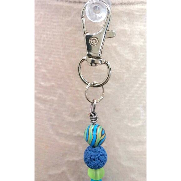 Artisan Dragonfly Purse Charm Malachite Lava Stone Keychain Diffuser Blue Silver - Picture 7 of 10
